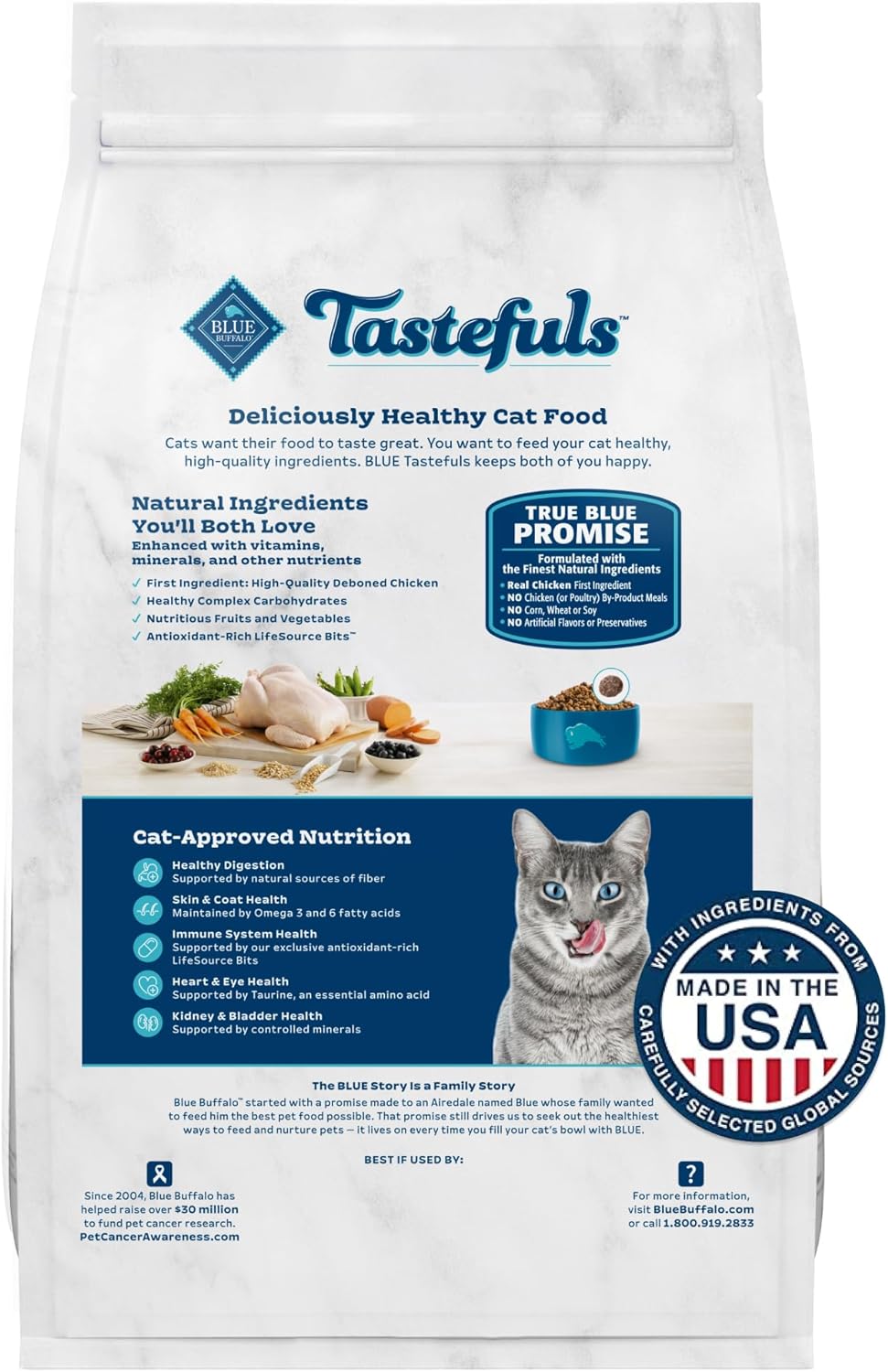 Blue Buffalo Tastefuls Indoor Natural - Alimento seco para gatos adultos, bolsa de pollo de 3 libras