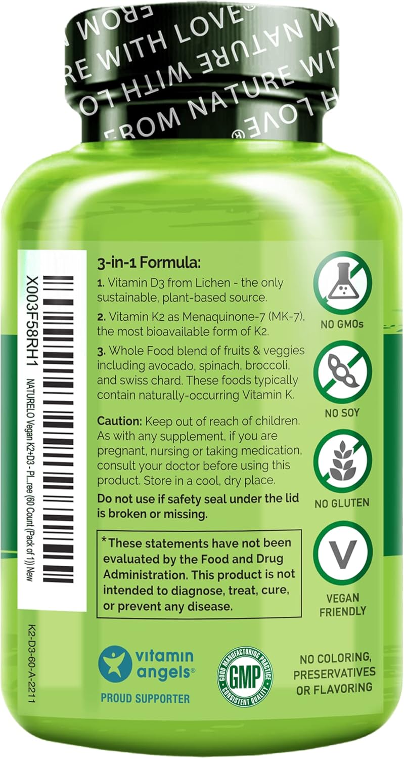NATURELO Vitamina D3 K2 Vegana 60 Cápsulas