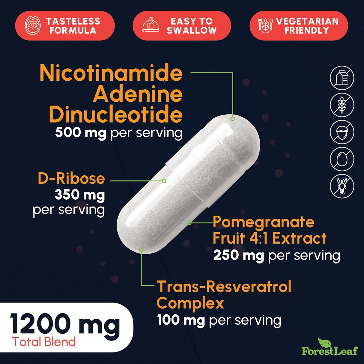 Suplemento de NAD+, MaxBoost, Antienvejecimiento, 60 Caps