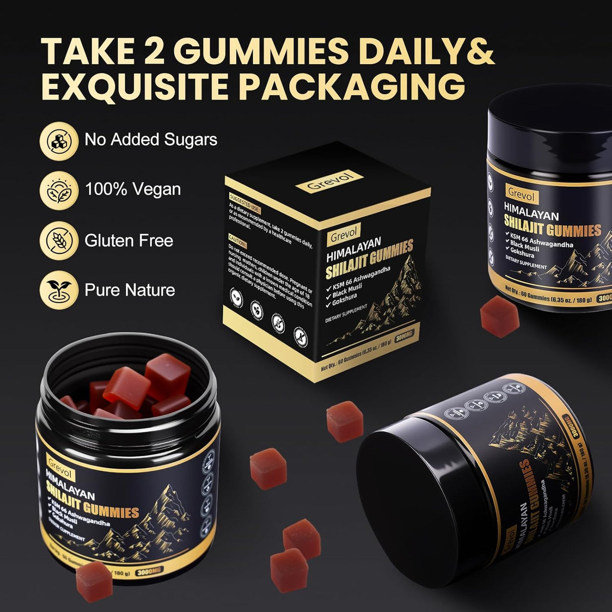 Gomitas de Shilajit Himalayo con Ashwagandha, 60u