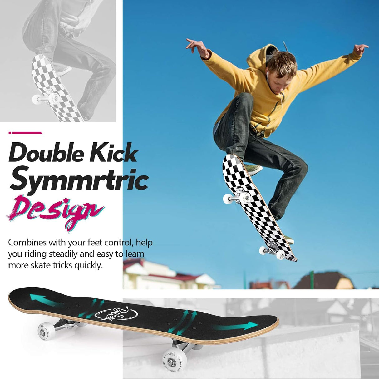 Patineta Completa para Principiantes, 31 x 8 Pulgadas, Deck Doble