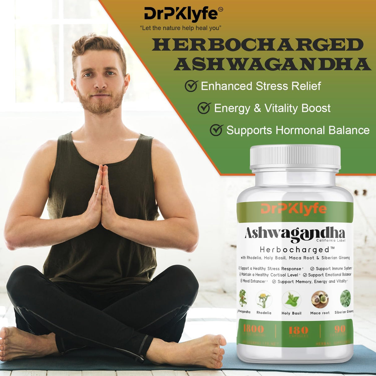Complejo Ashwagandha 5-1 con Rhodiola, Maca, Ginseng - 180 Cápsulas
