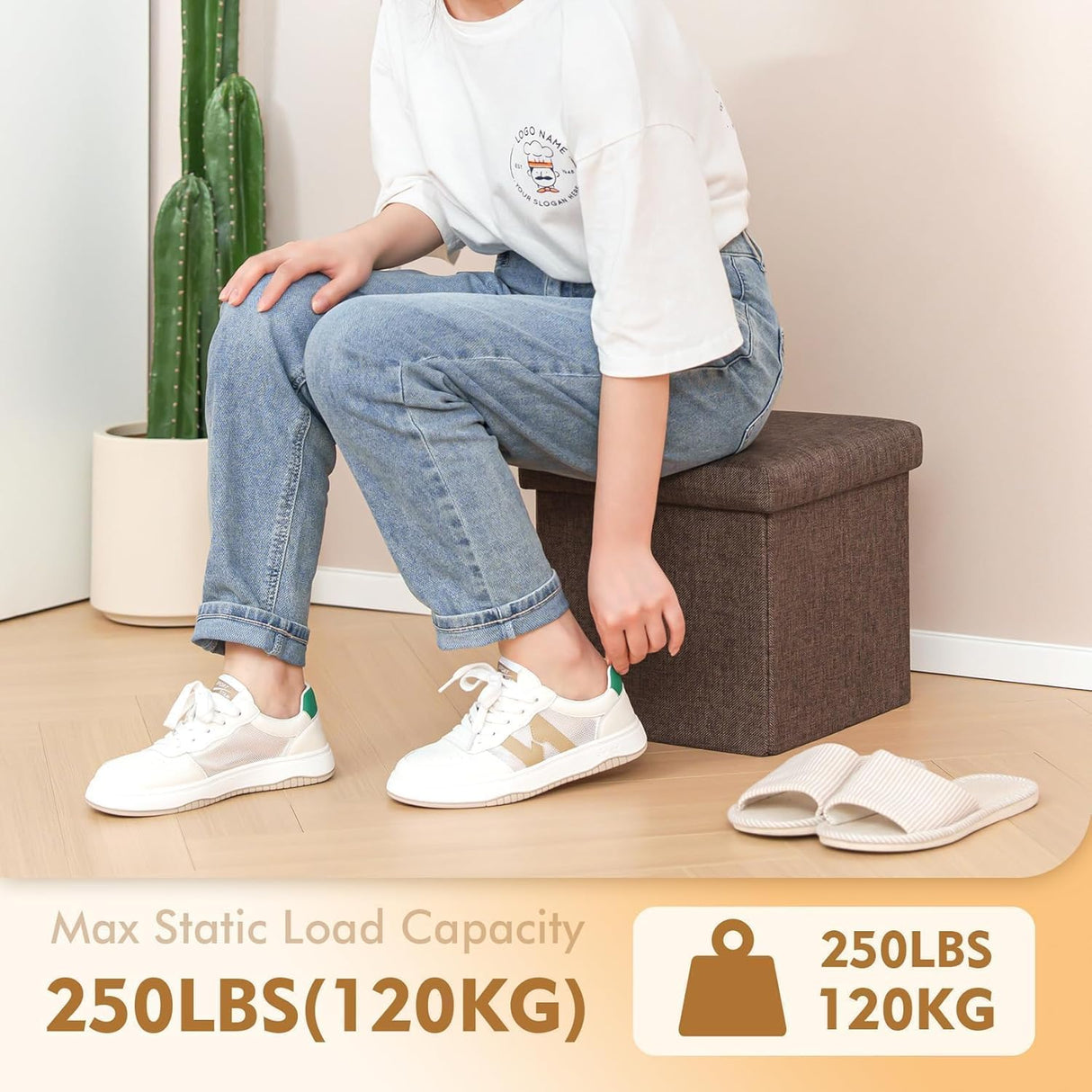 Otómano de almacenamiento cuadrado, lino, 11.8"x11.8"x11.8