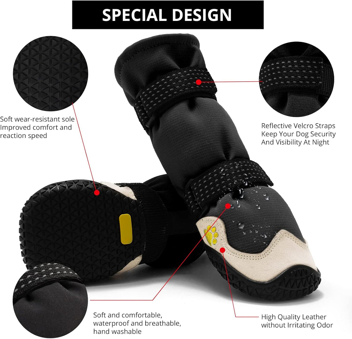 Zapatos impermeables para perros, botines para perros para pavimento caliente con suela antideslizante resistente y reflectante, zapatos para perros pequeños, medianos y grandes, 4 unidades