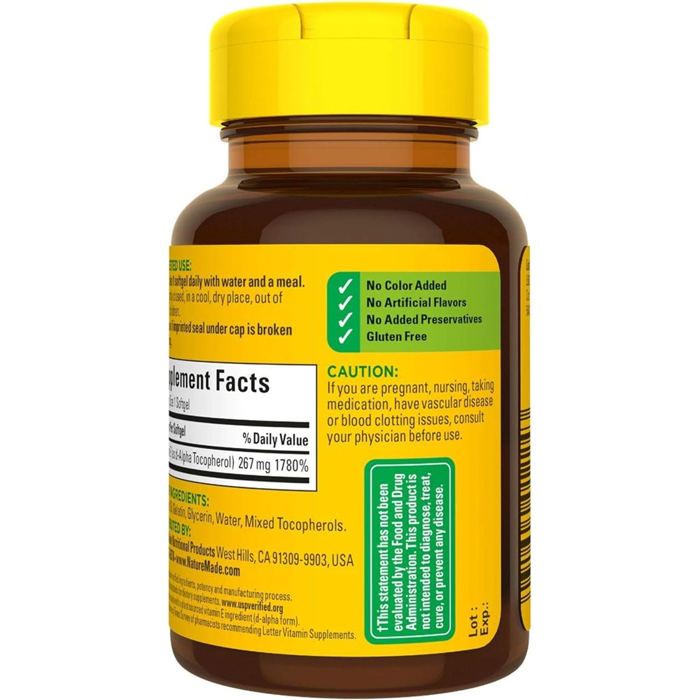 Suplementos Vitamina E 267 mg (400 UI) d-Alpha 100 días