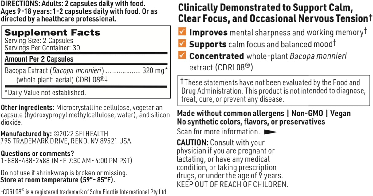 Suplemento de apoyo cognitivo extracto de Bacopa Monnieri