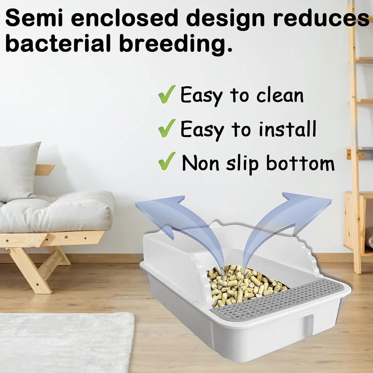 Caja de arena abierta para gatos con lado alto MUYG gris