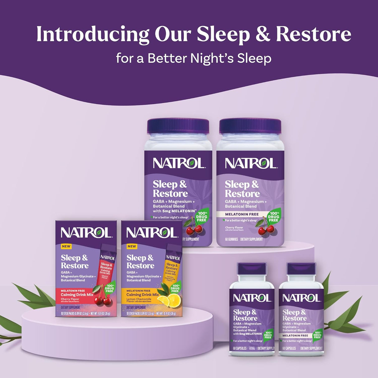 Mezcla Bebible Natrol Sleep + Restore, Sin Melatonina, 10 Paquetes
