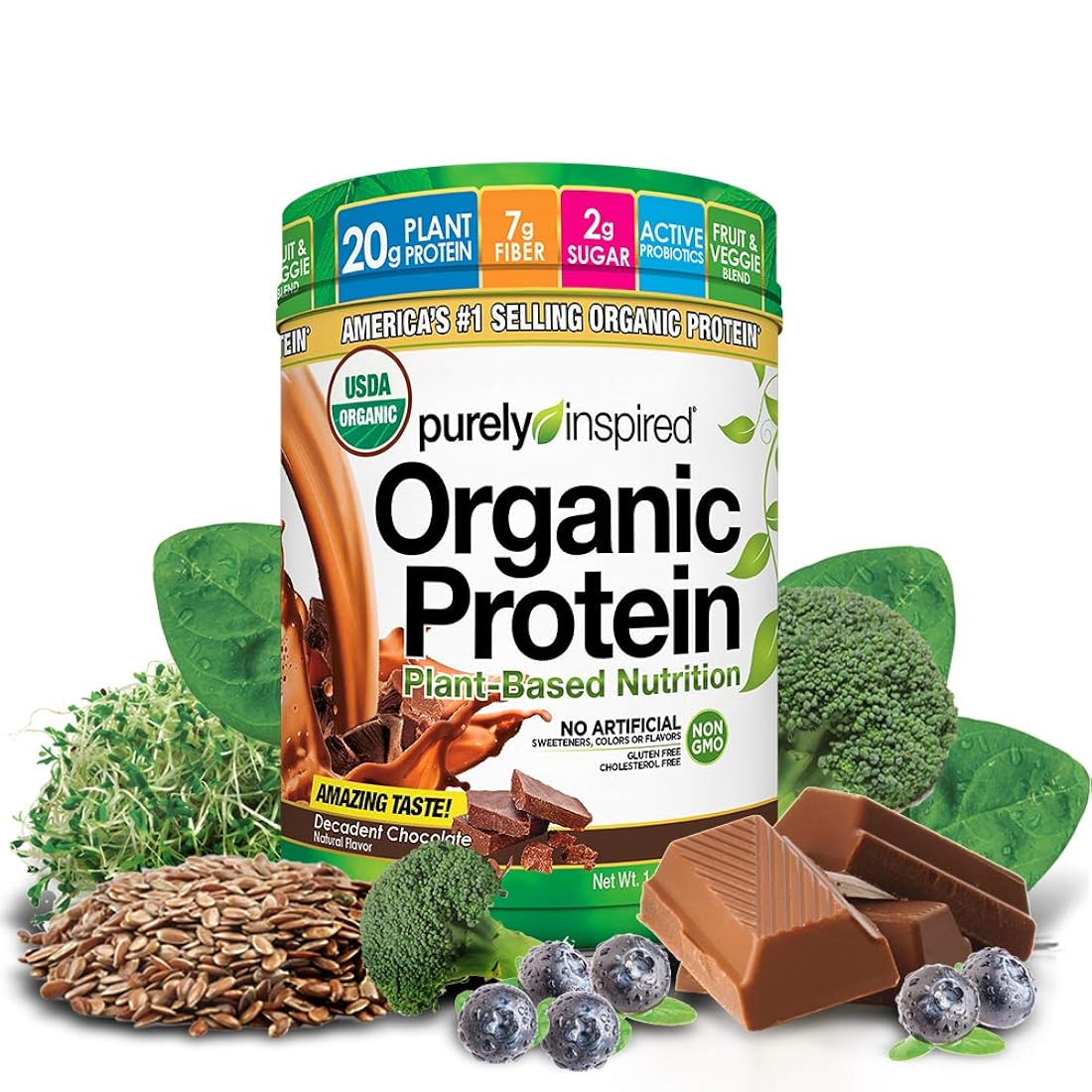 Polvo de batido de proteínas orgánicas.