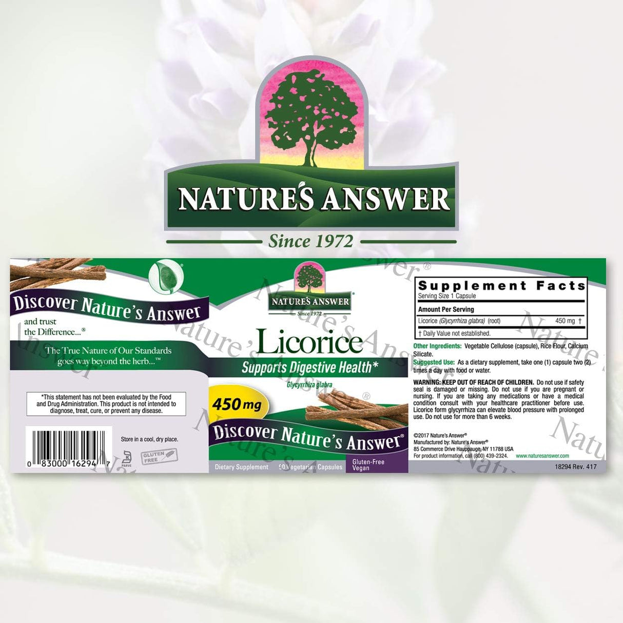 Suplemento en cápsulas de raíz de regaliz, Nature's Answer, 90 ct.