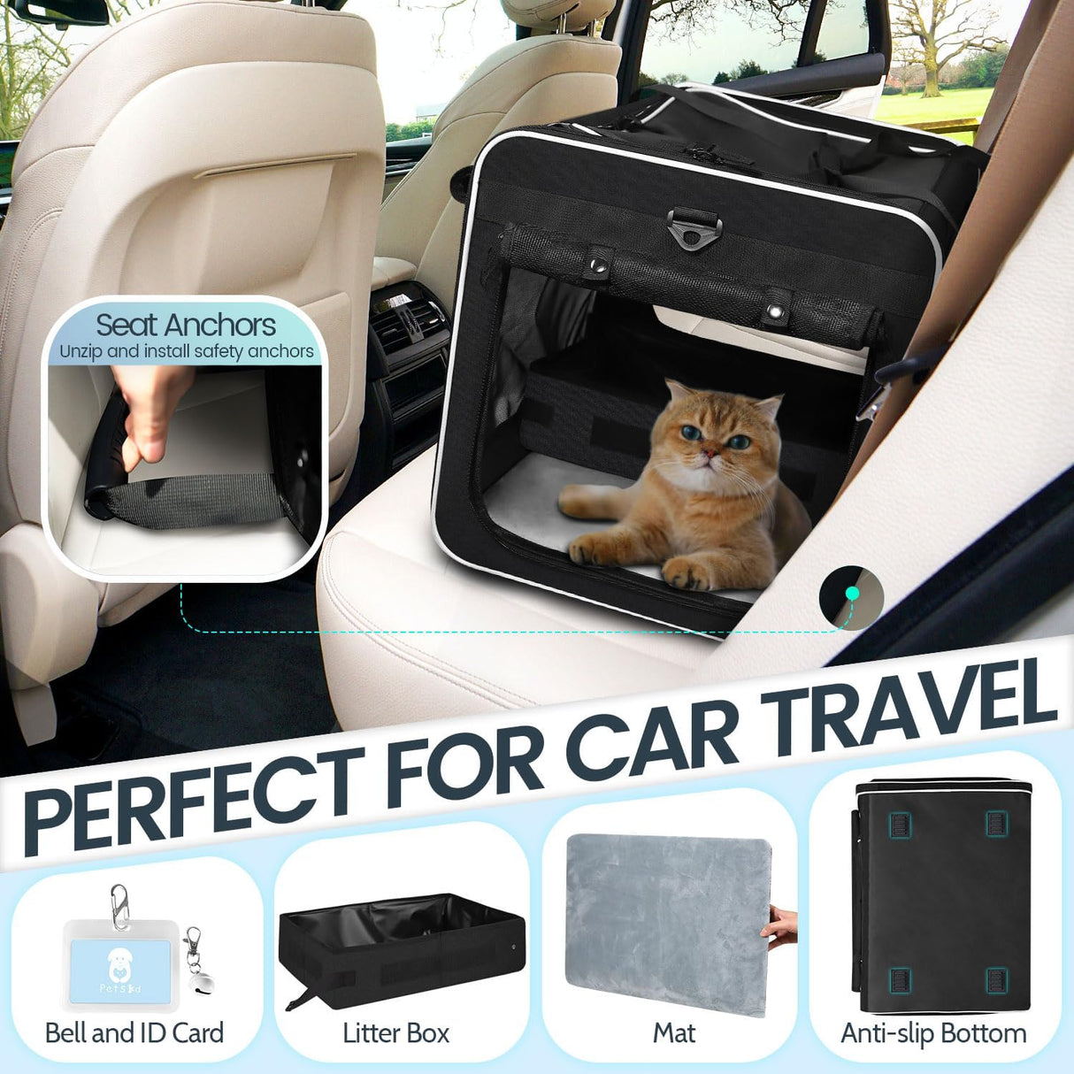 Transportín Extra Grande para Gatos Petskd con Ruedas y Caja