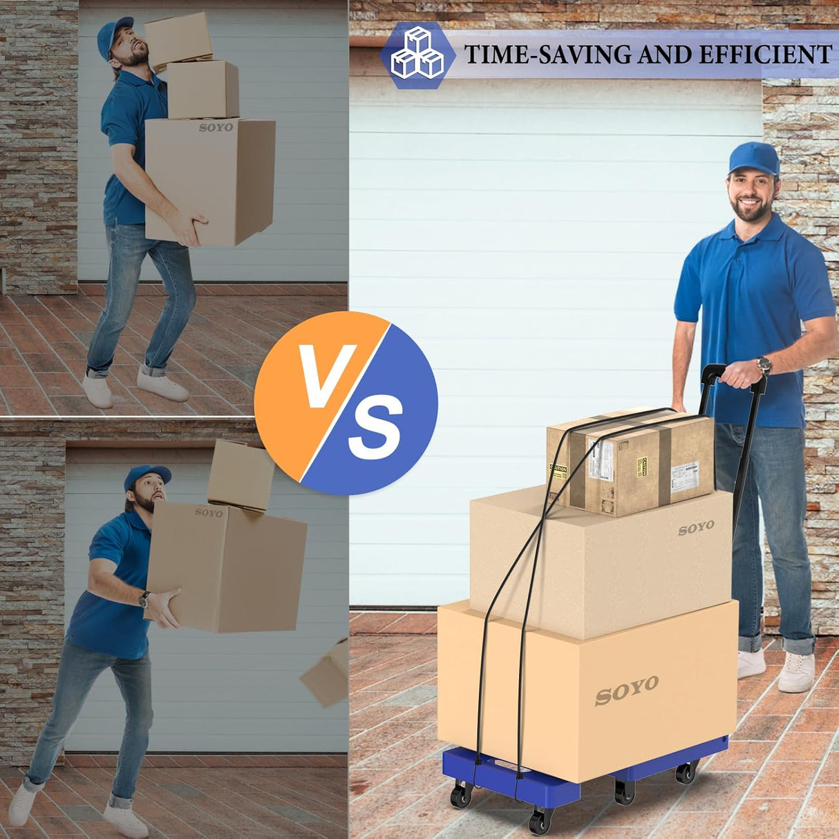 Carretilla Plegable SOYO, 500lbs, 6 Ruedas, 2 Cuerdas Elásticas