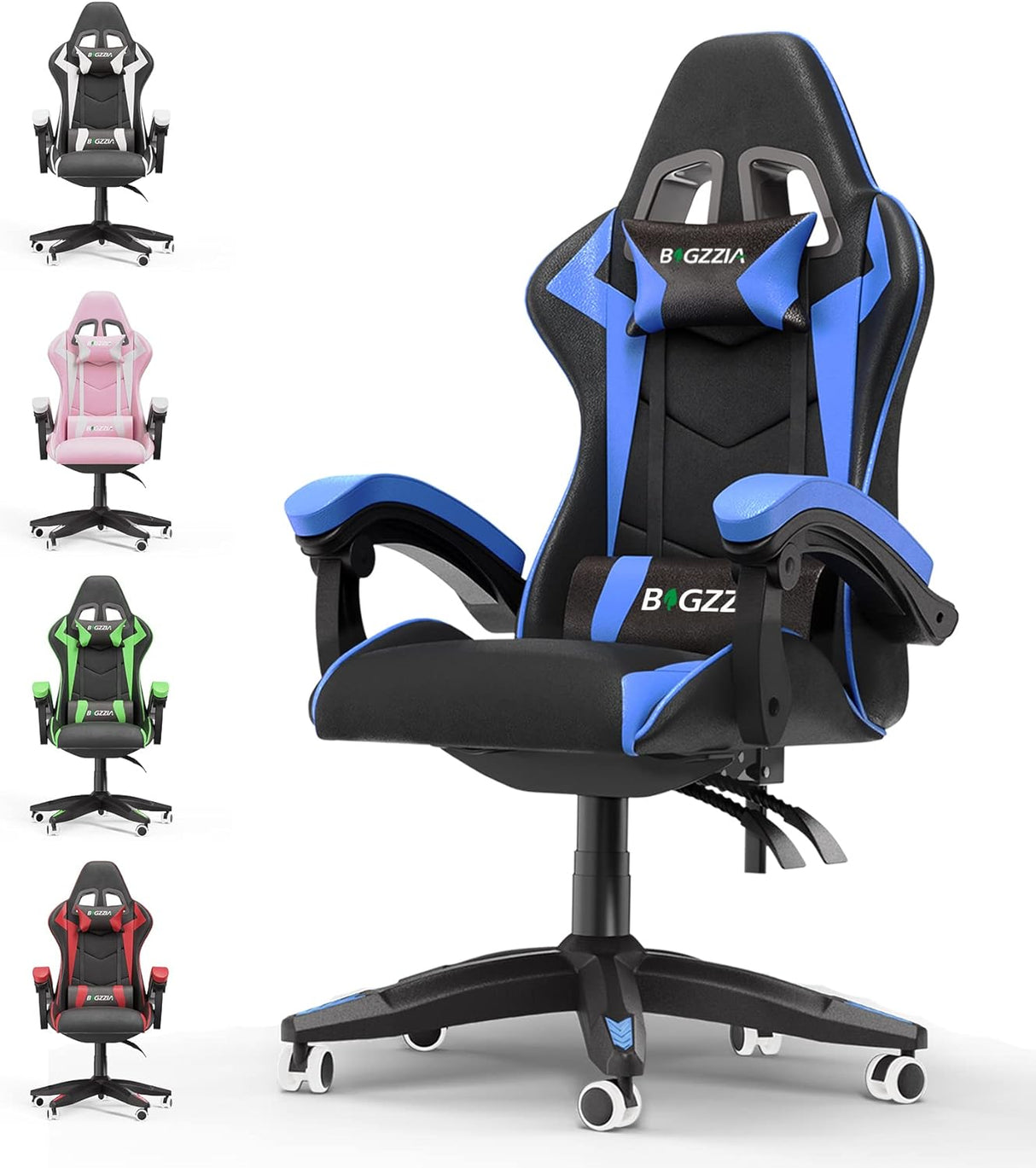 Silla Gamer de piel sintética, Azul con Negro Bigzzia