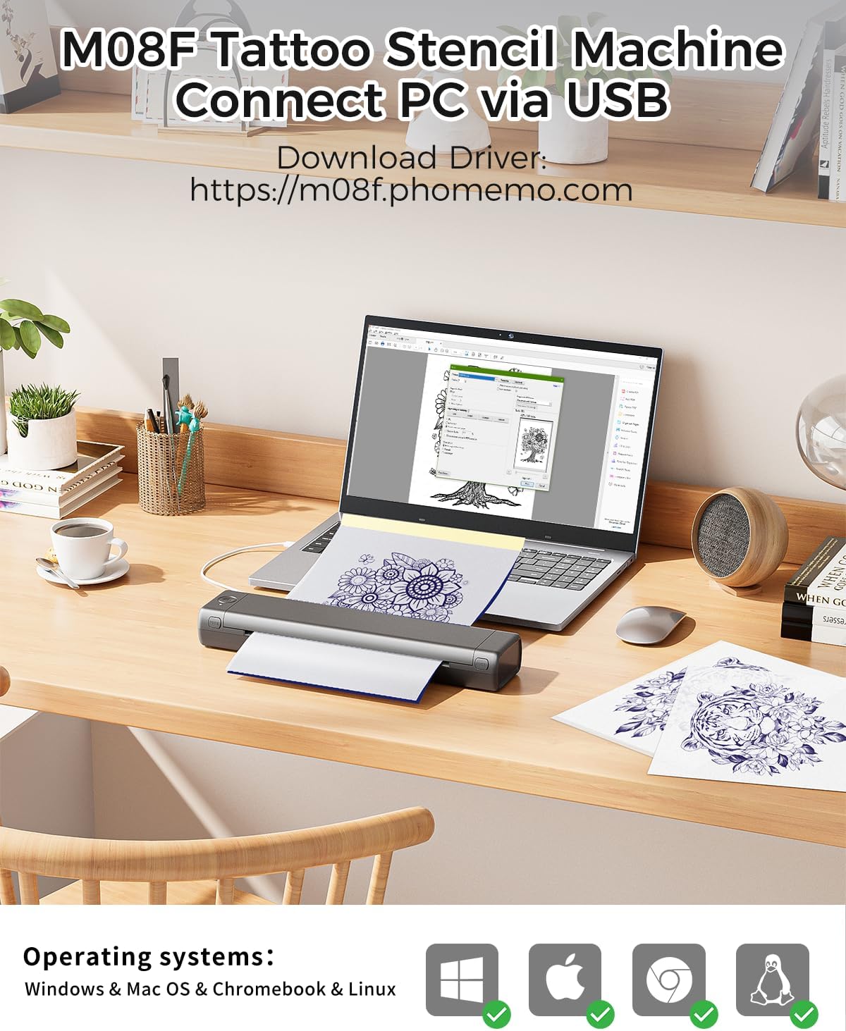 Phomemo M08F - Impresora Bluetoothde tatuaje máquina térmica