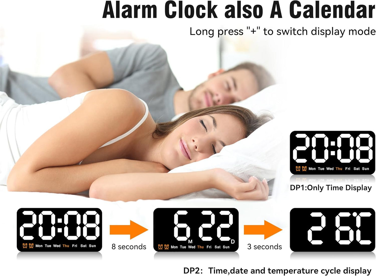 Reloj Digital Grande con Alarma, Números Grandes y Brillo Ajustable