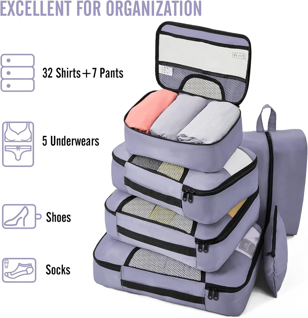 Juego de 8 cubos de embalaje Veken, 4 tamaños para viaje