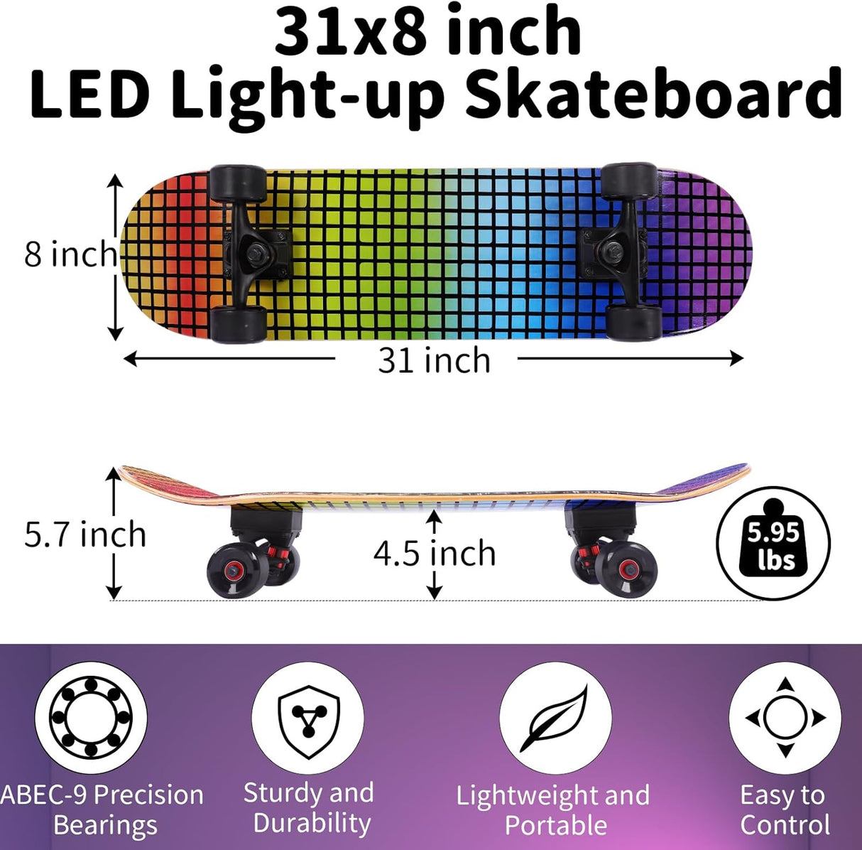 Skateboard Completo para Principiantes, Deck de Arce, 31