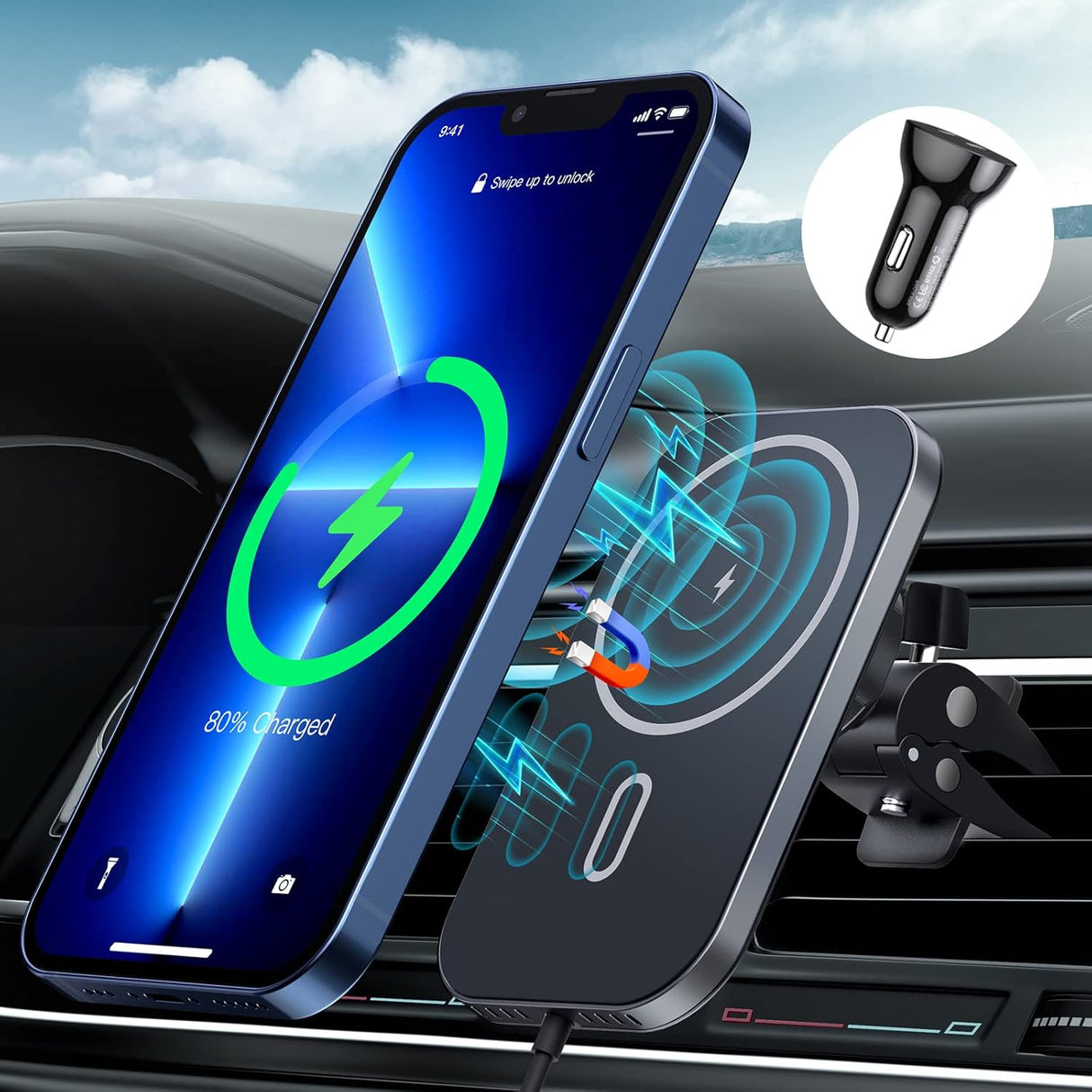 Cargador magnético para automóvil y adaptador de automóvil