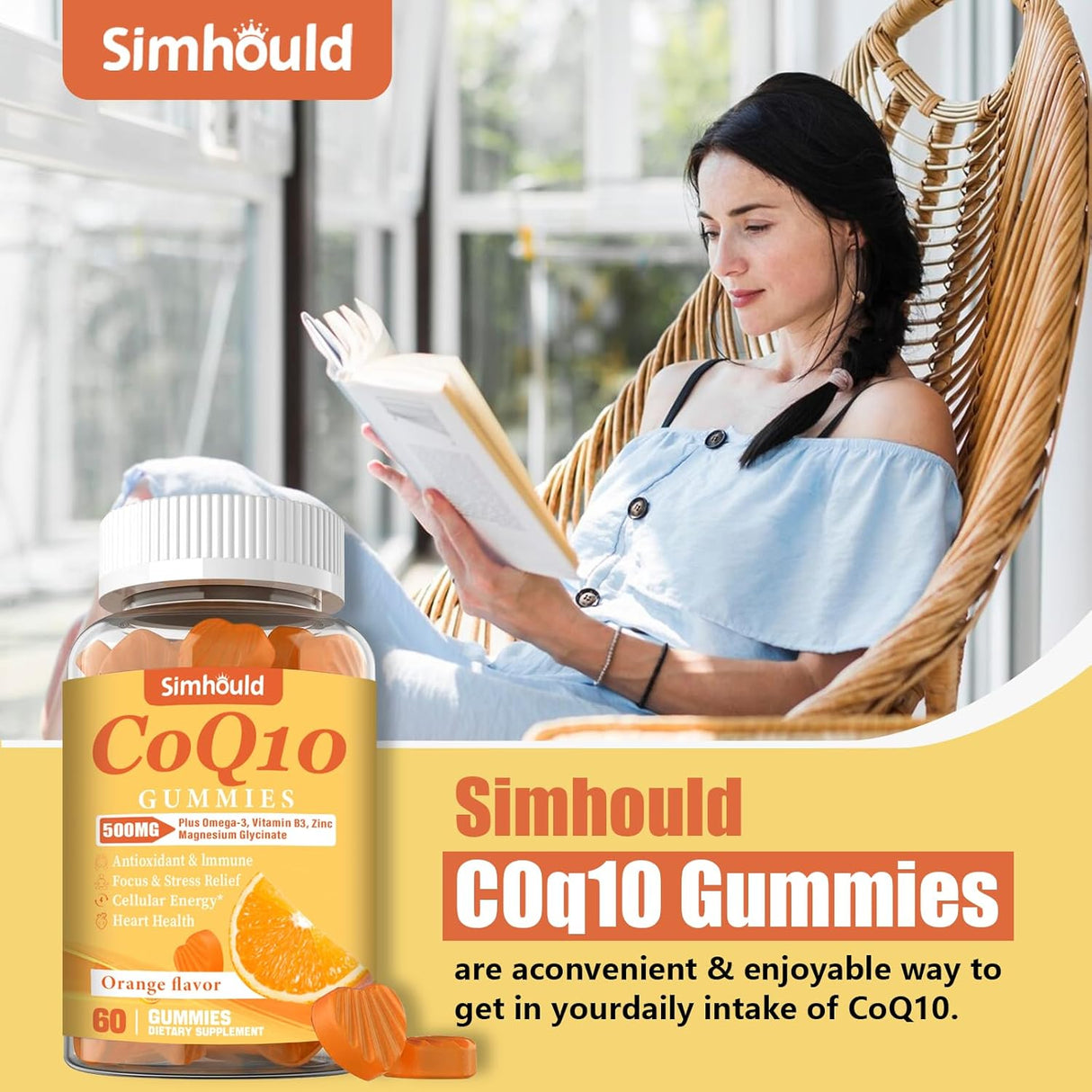 CoQ10 500MG Gummies +Omega-3,Magnesio,Vitamin B3,Zinc 120