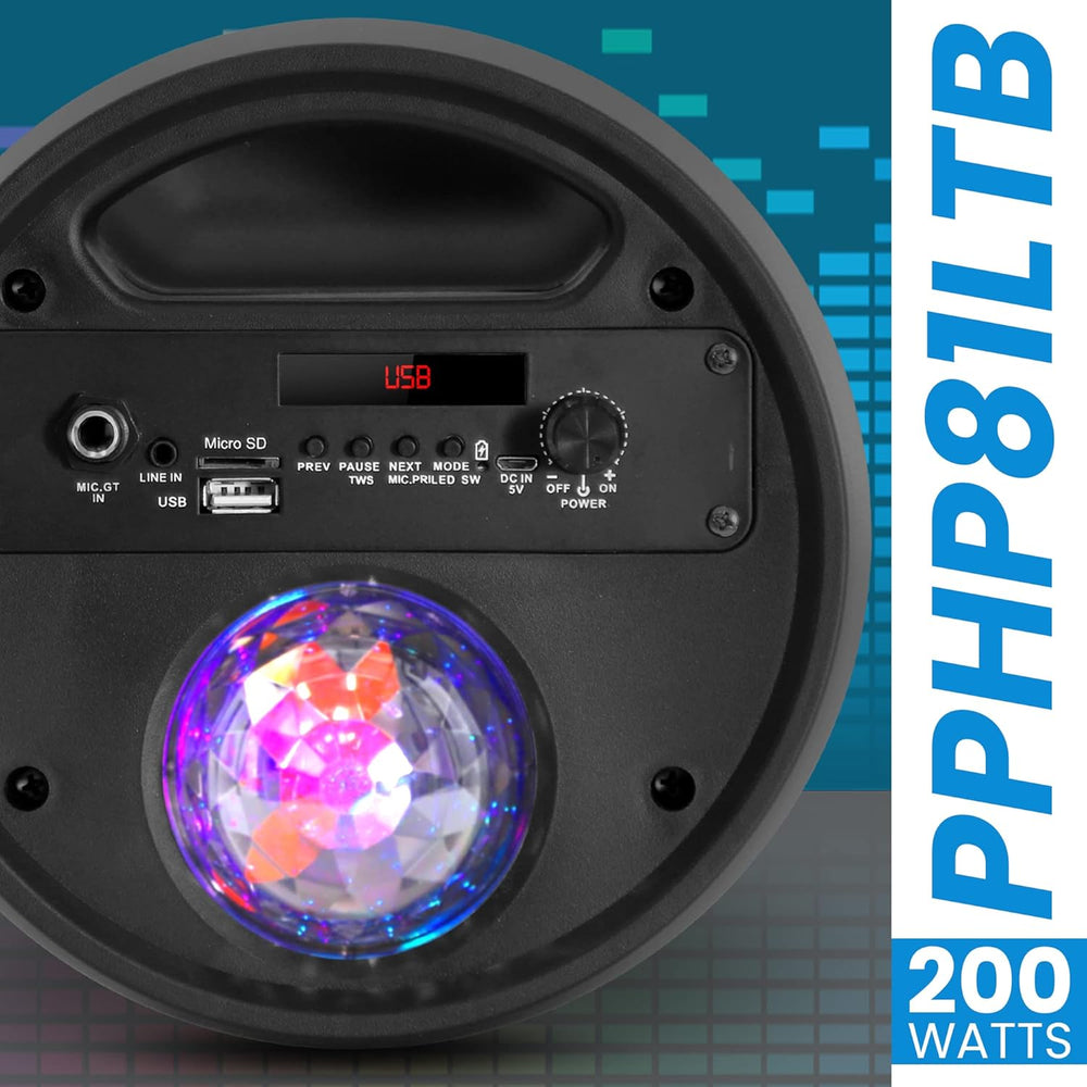 Altavoz PA portátil Bluetooth de 200 W PYLE-PRO PPHP81LTB