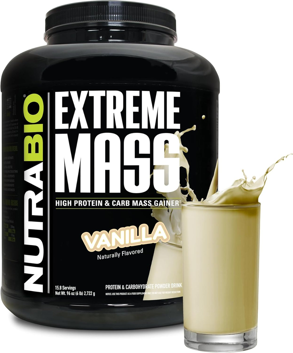 NutraBio Batido Mass Gainer Proteína 53G, Aumenta Músculo 6lb