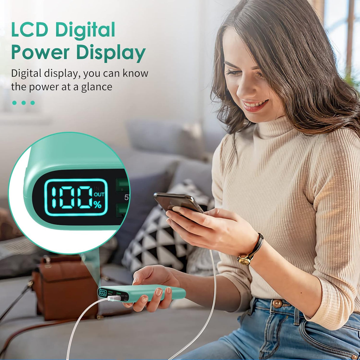 Cargador portátil de 38800 mAh pantalla LCD verde