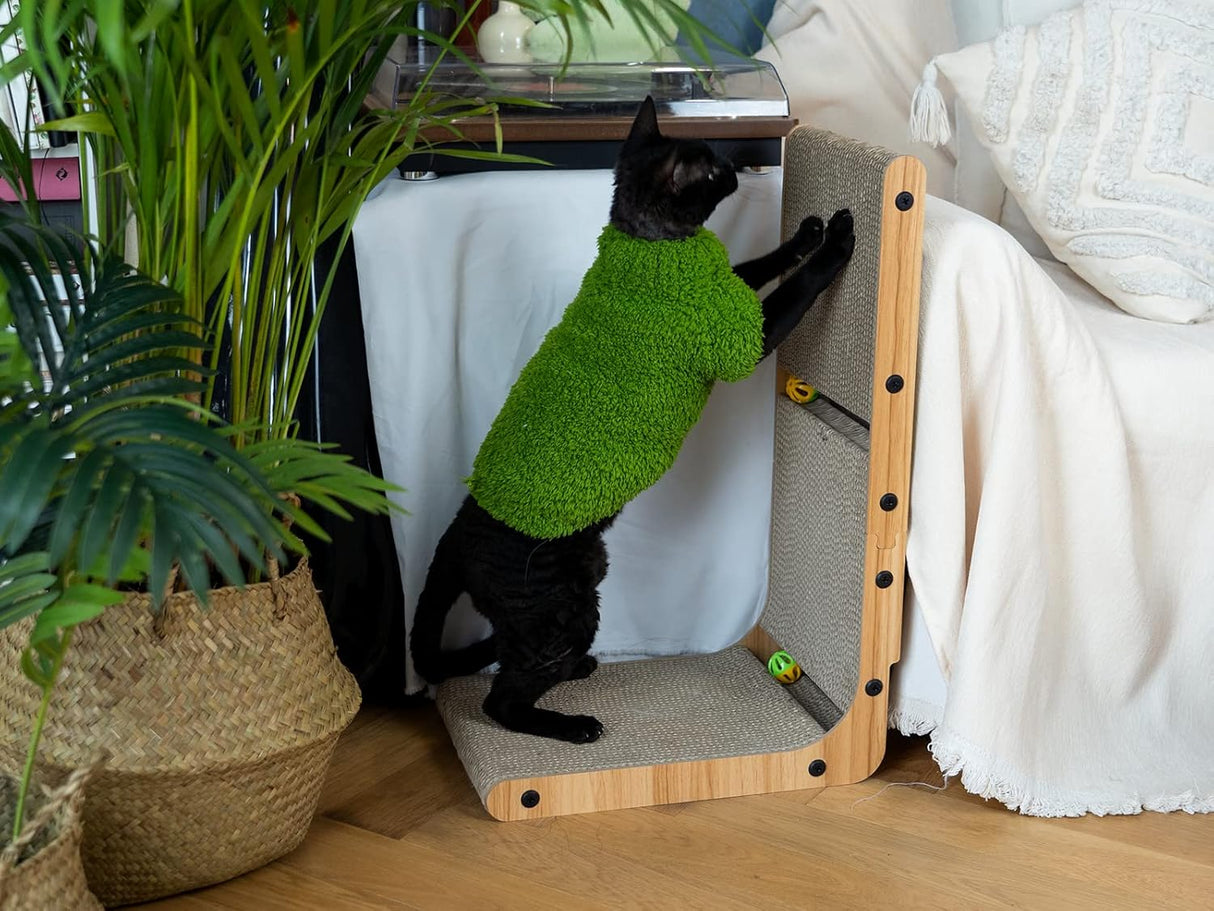 Rascador para gatos en forma de L con 2 bolas de juguete