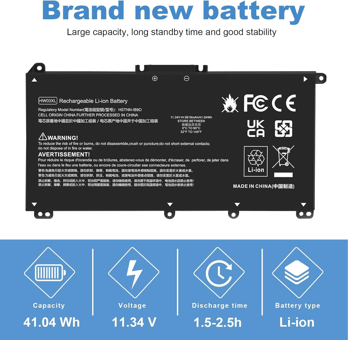 Batería Laptop HW03XL L97300-005 41.04Wh para Pavilion 15/17