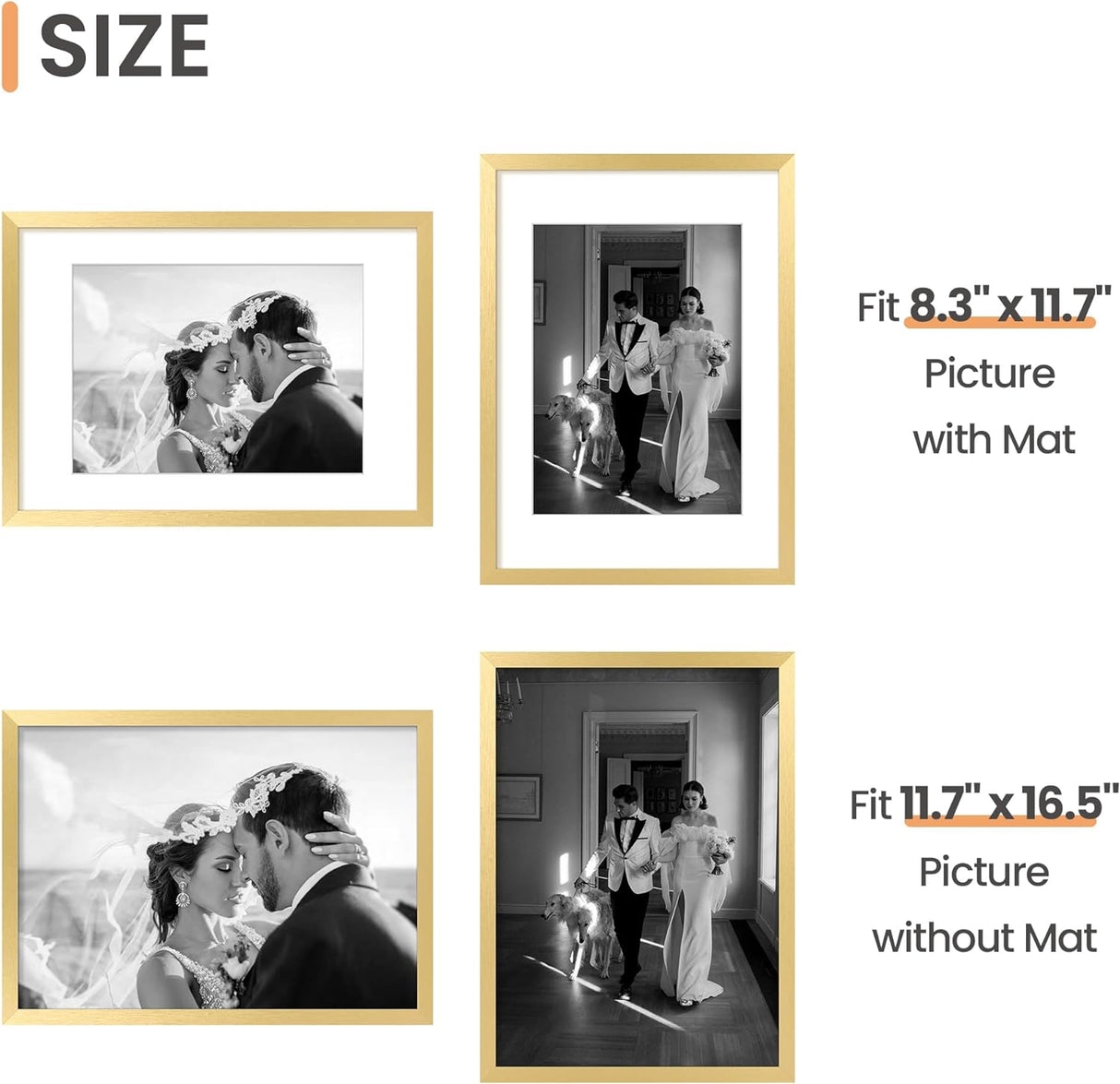 Marco de fotos A3, 8.3x11.7 con paspartú, 11.7x16.5 sin paspartú