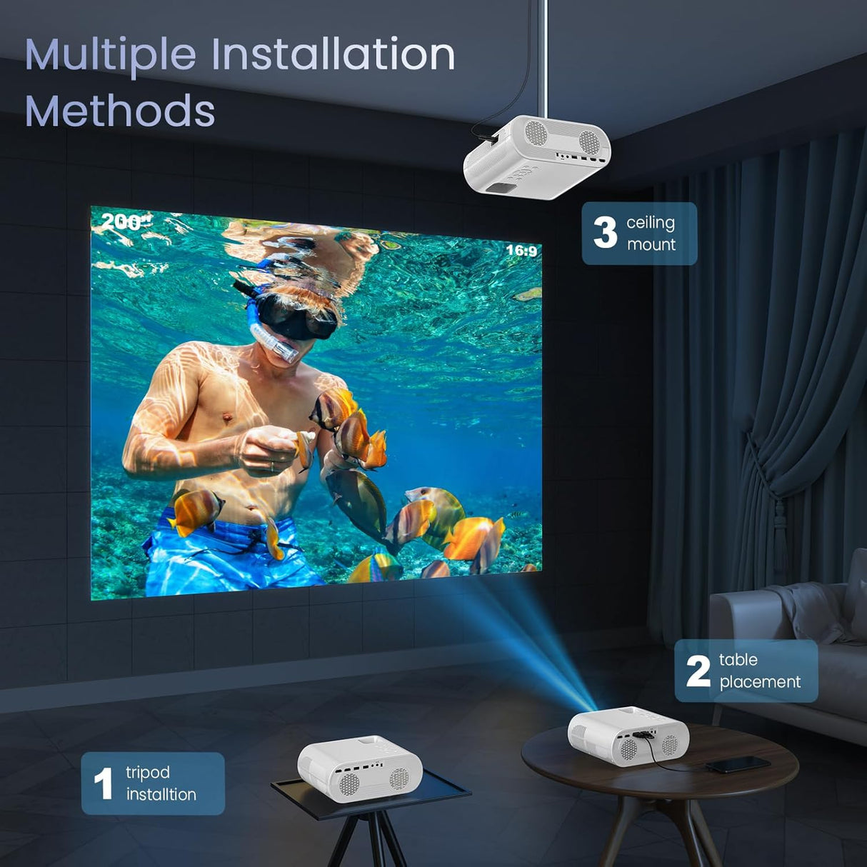 Proyector 1080P Full HD Bluetooth, portátil, compatible con PS5