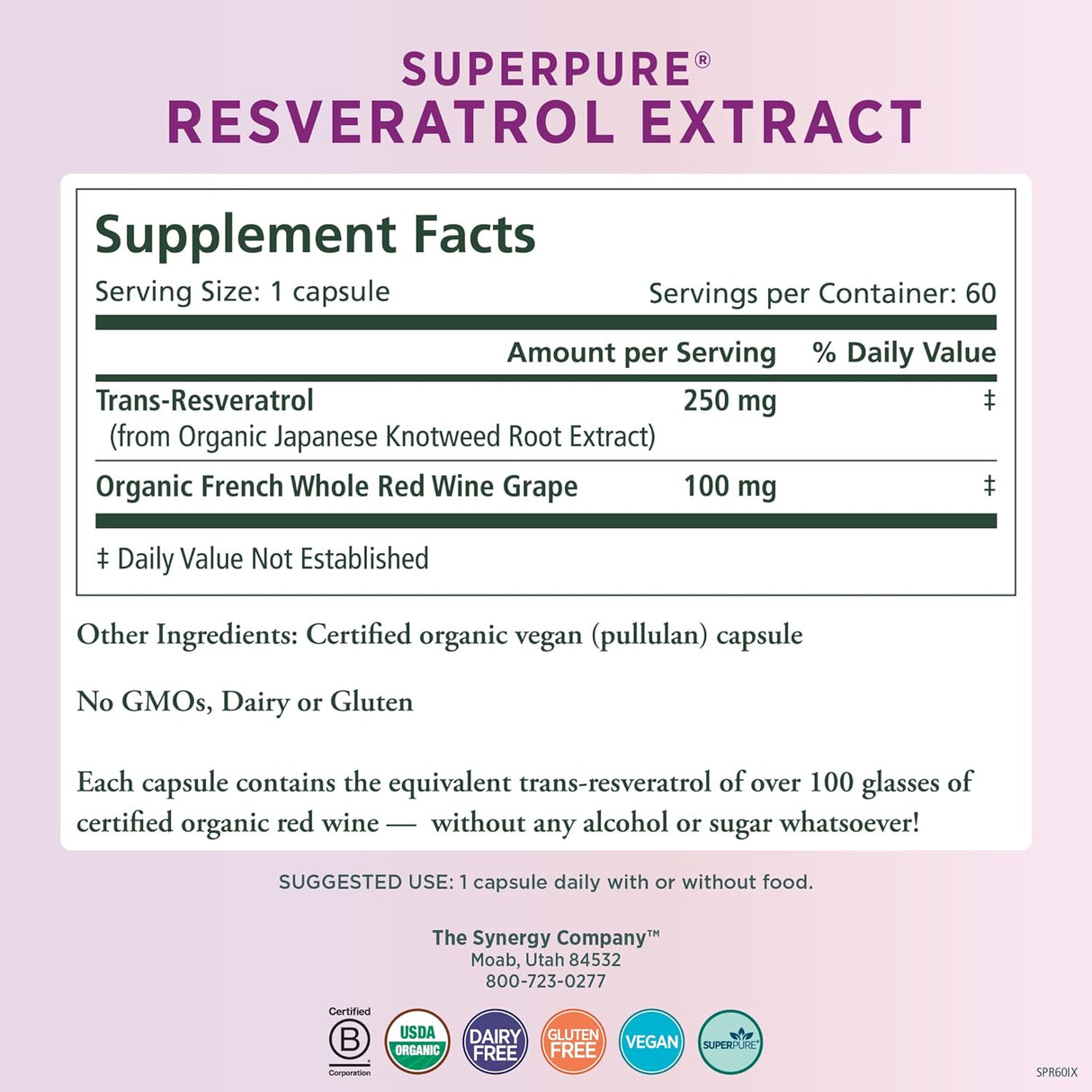 Suplemento antioxidante orgánico Extracto de resveratrol 60