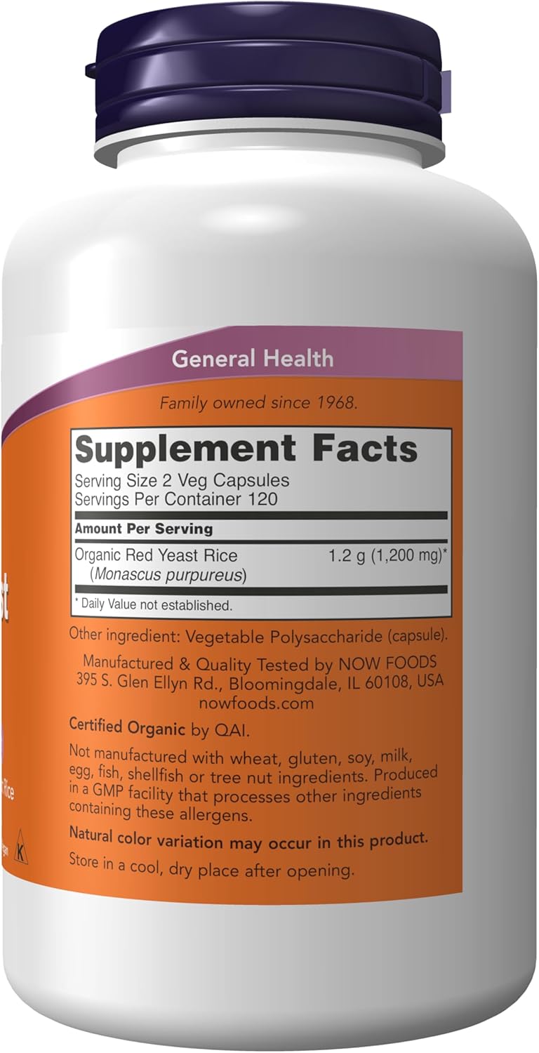 NOW Suplementos, Arroz de Levadura Roja 600 mg, Hecho con Arroz Orgánico de Levadura Roja, 240 Cápsulas Vegetales