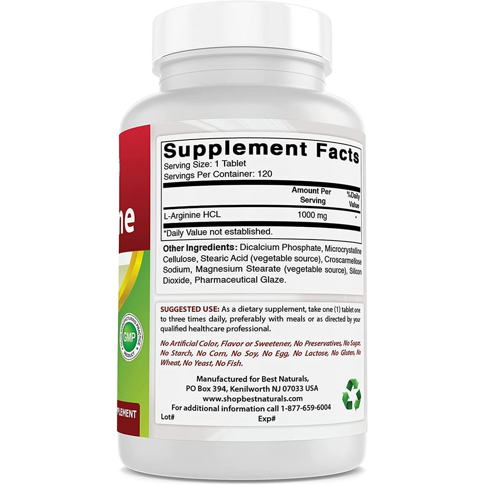 Suplemento L-arginina 1000 mg 120 und óxido nítrico
