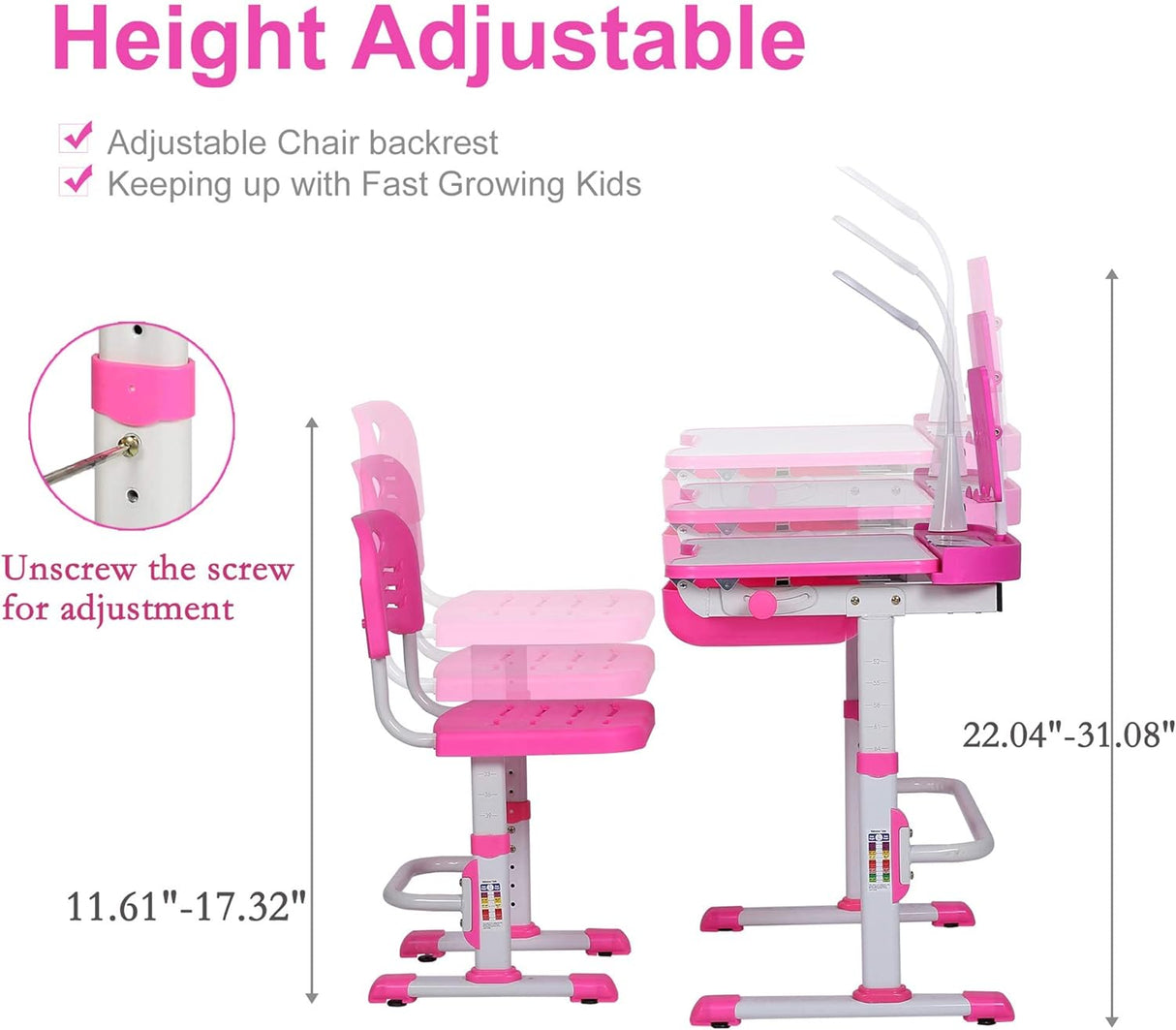 Set Escritorio y Silla Infantil Ajustable con Luz LED y Cajón