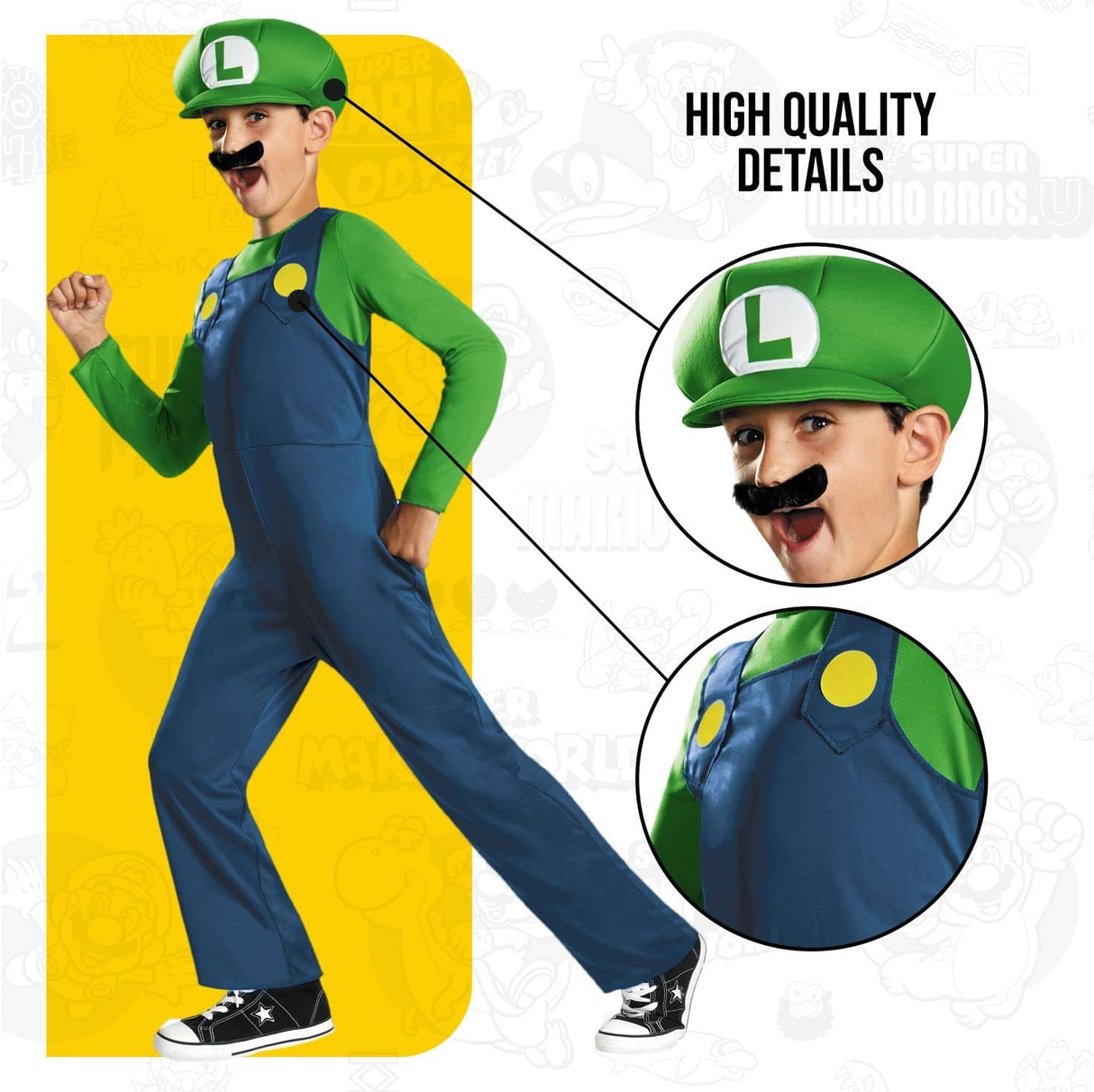 Disfraz Clásico Luigi, Nintendo, para niños, Talla Grande 10-12