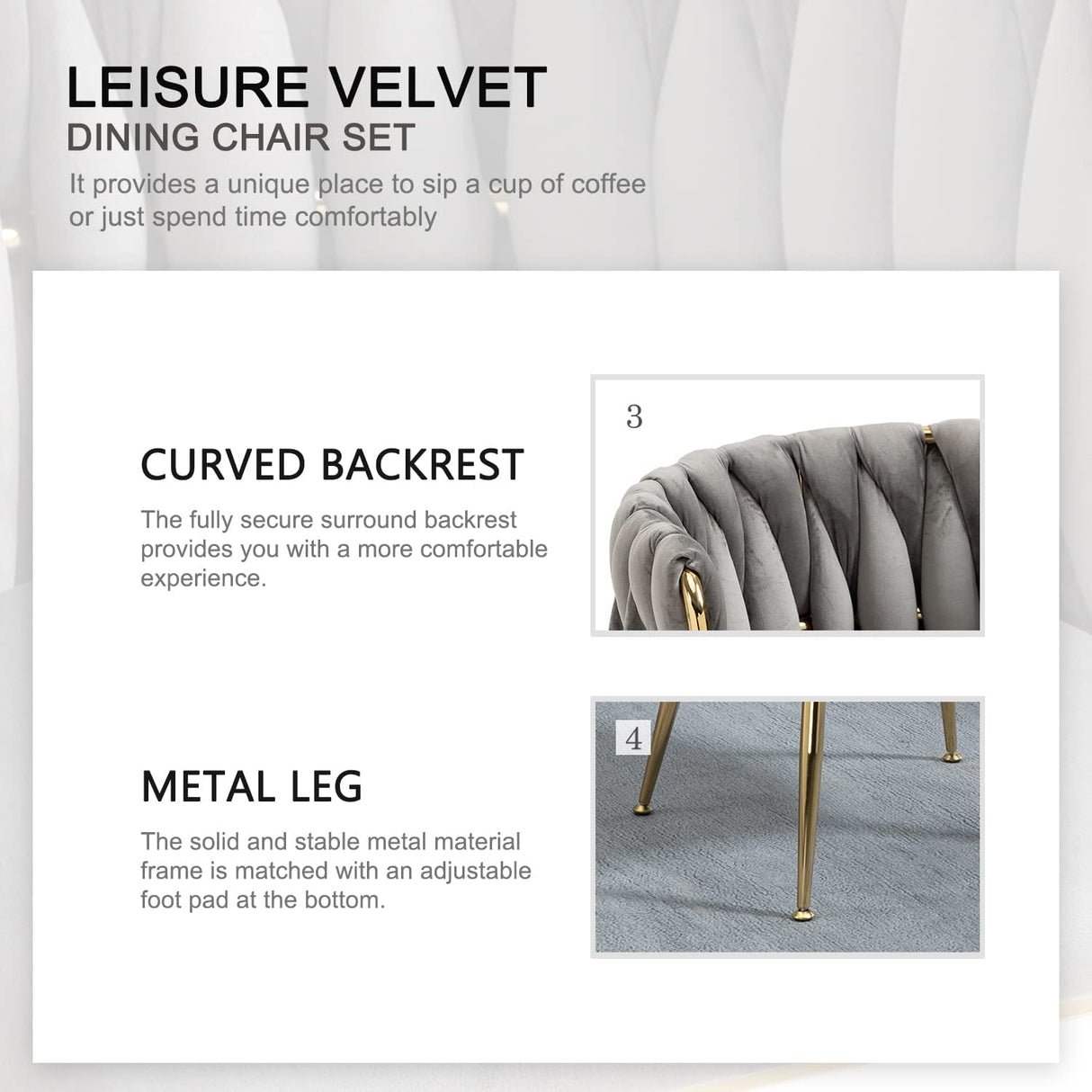 Nrizc Juego de 2 sillas de comedor tejidas modernas gris