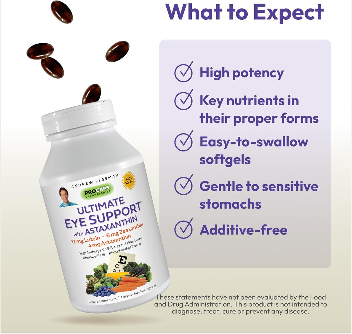 Suplemento ocular Andrew Lessman, 60 gelatinas, sin aditivos