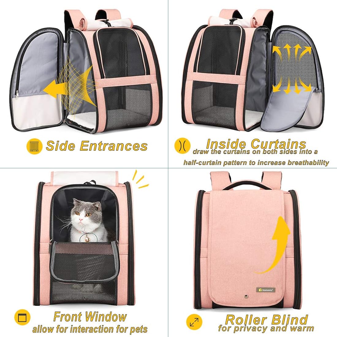 Mochilas para transporte de gato color rosado