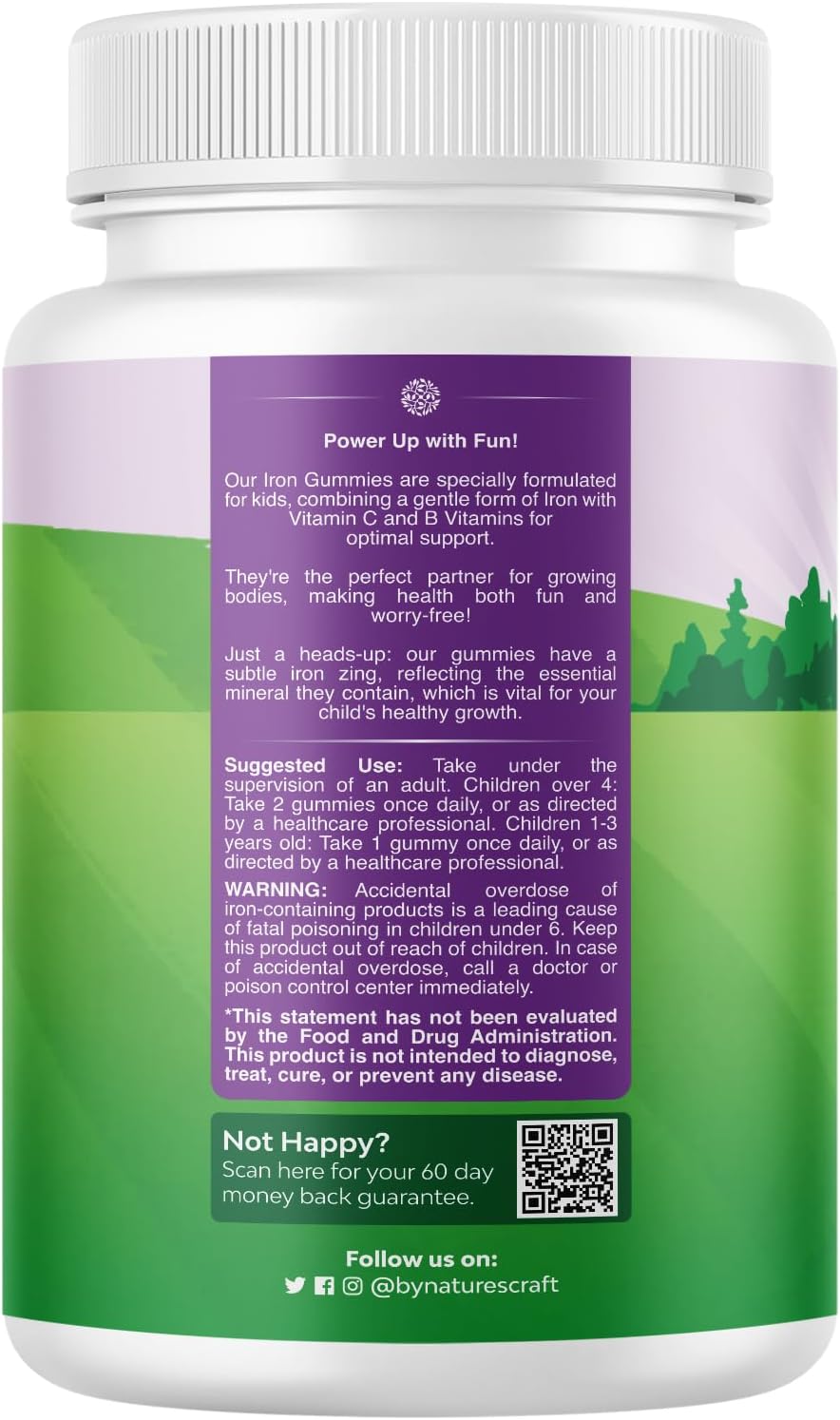 Kids Iron Gummies - Suplemento de Hierro, B12, Folato y C, 90 Cápsulas