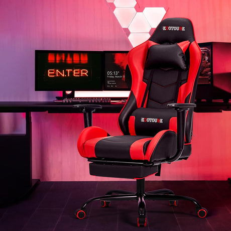 Silla Gamer con reposapiés y es reclinable roja ECOTOUGE