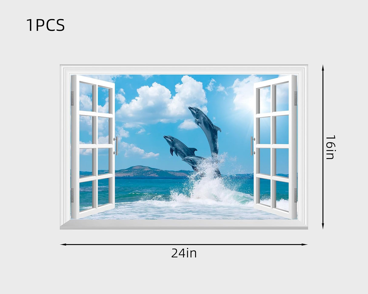Adhesivo de pared falso para ventana, mural de delfines