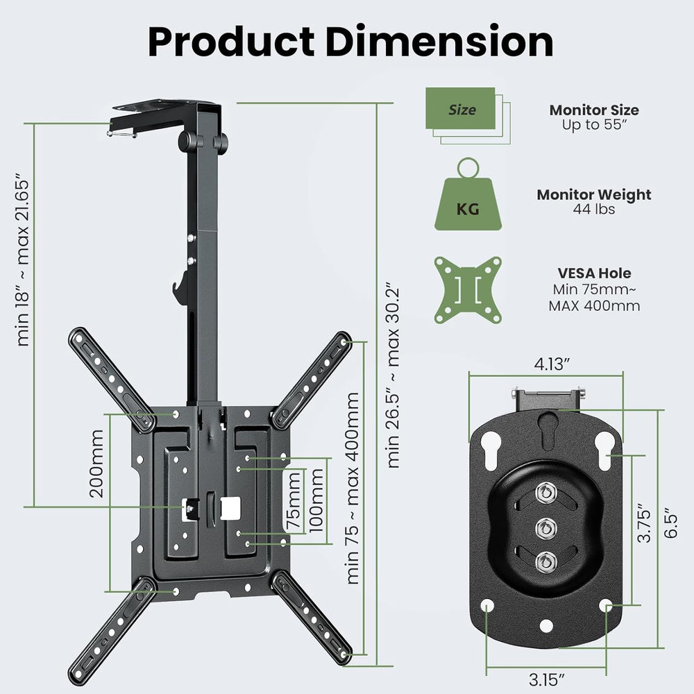 Soporte de TV de techo plegable, manual, ajustable, 23-55