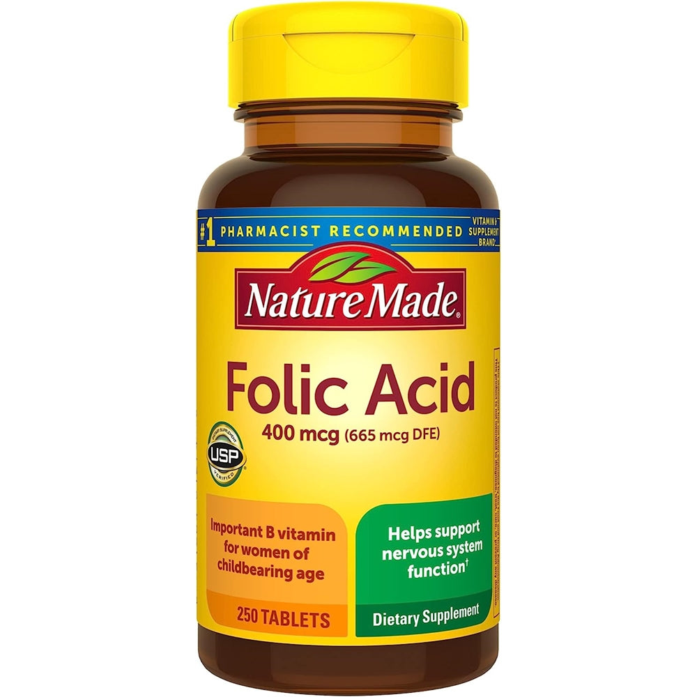 Suplemento Ácido fólico 400 mcg (665 mcg DFE) 250 tabletas