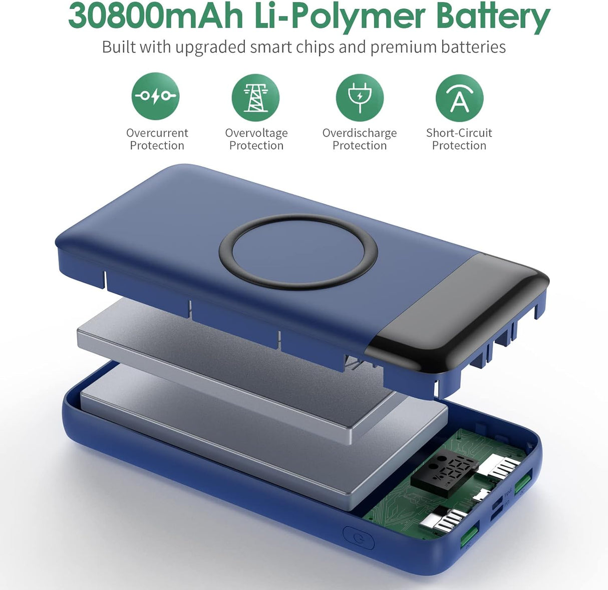 Cargador portátil inalámbrico pantalla LED inteligente azul