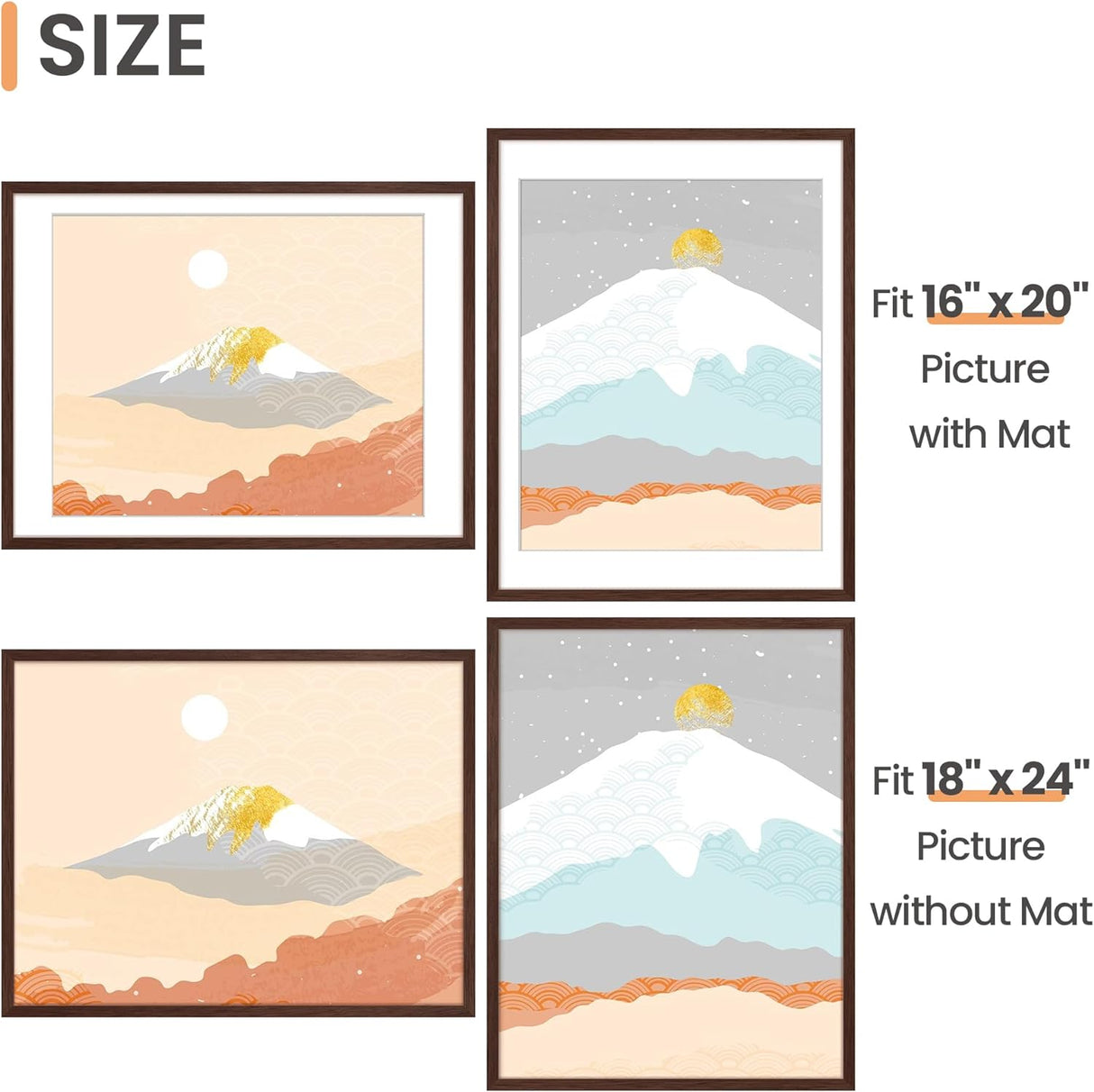 Marco de fotos 18x24, exhibe 16x20 con o sin paspartú