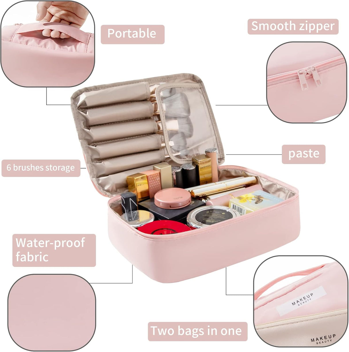 Bolsa de maquillaje Rosado Queboom