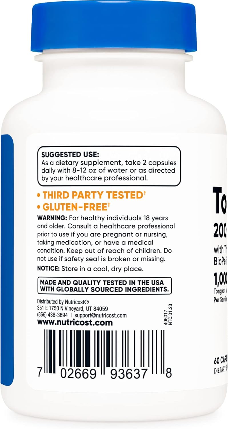 Tongkat Ali 500 mg, 60 cápsulas vegetarianas, sin gluten