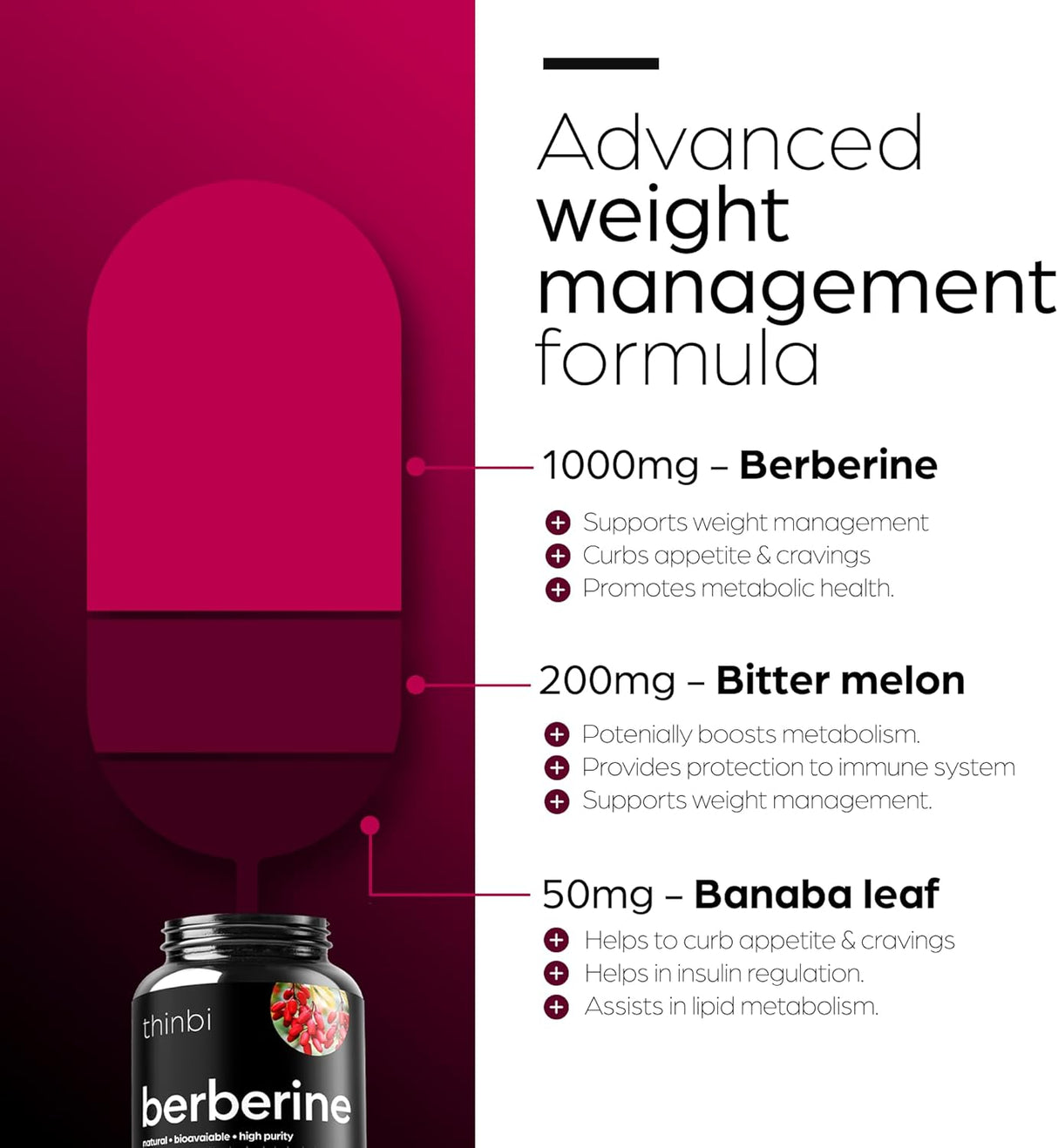 Suplemento de berberina de 1000 mg Potentes cápsulas