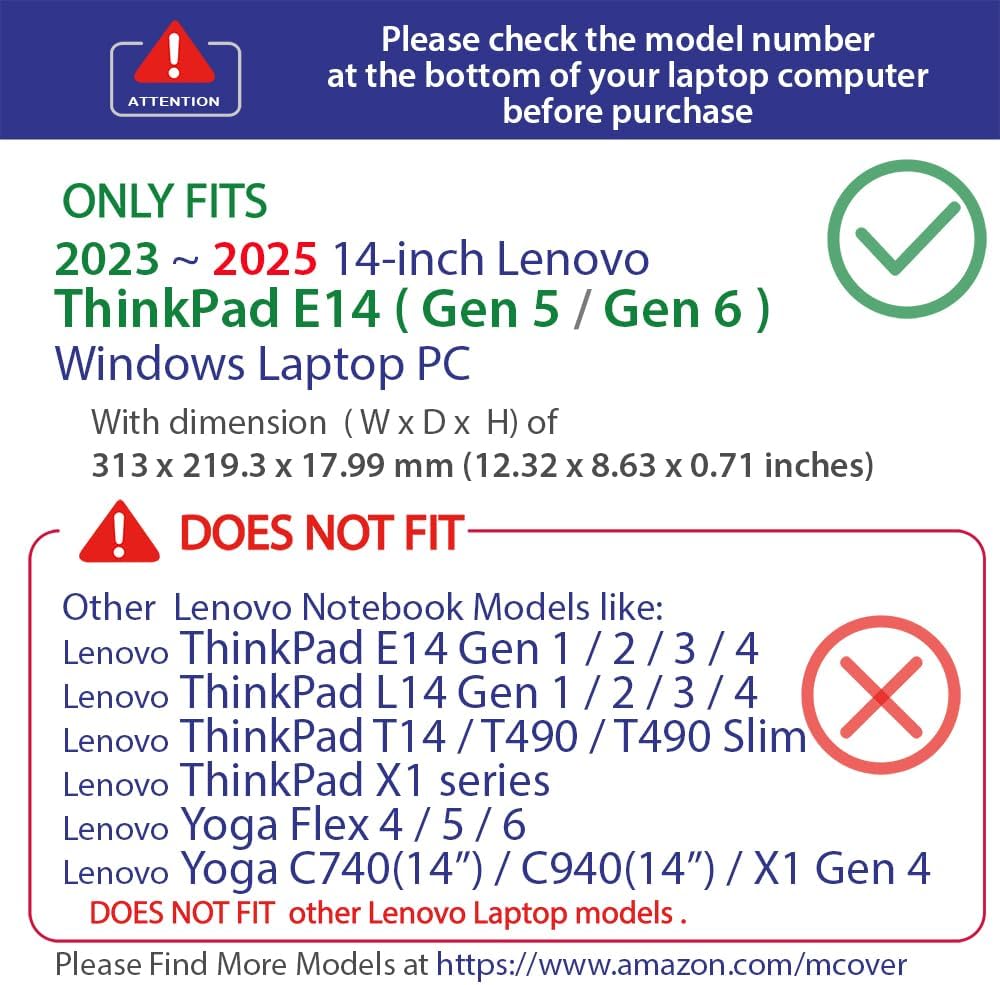 Funda dura compatible con Lenovo ThinkPad E14 2023-2025