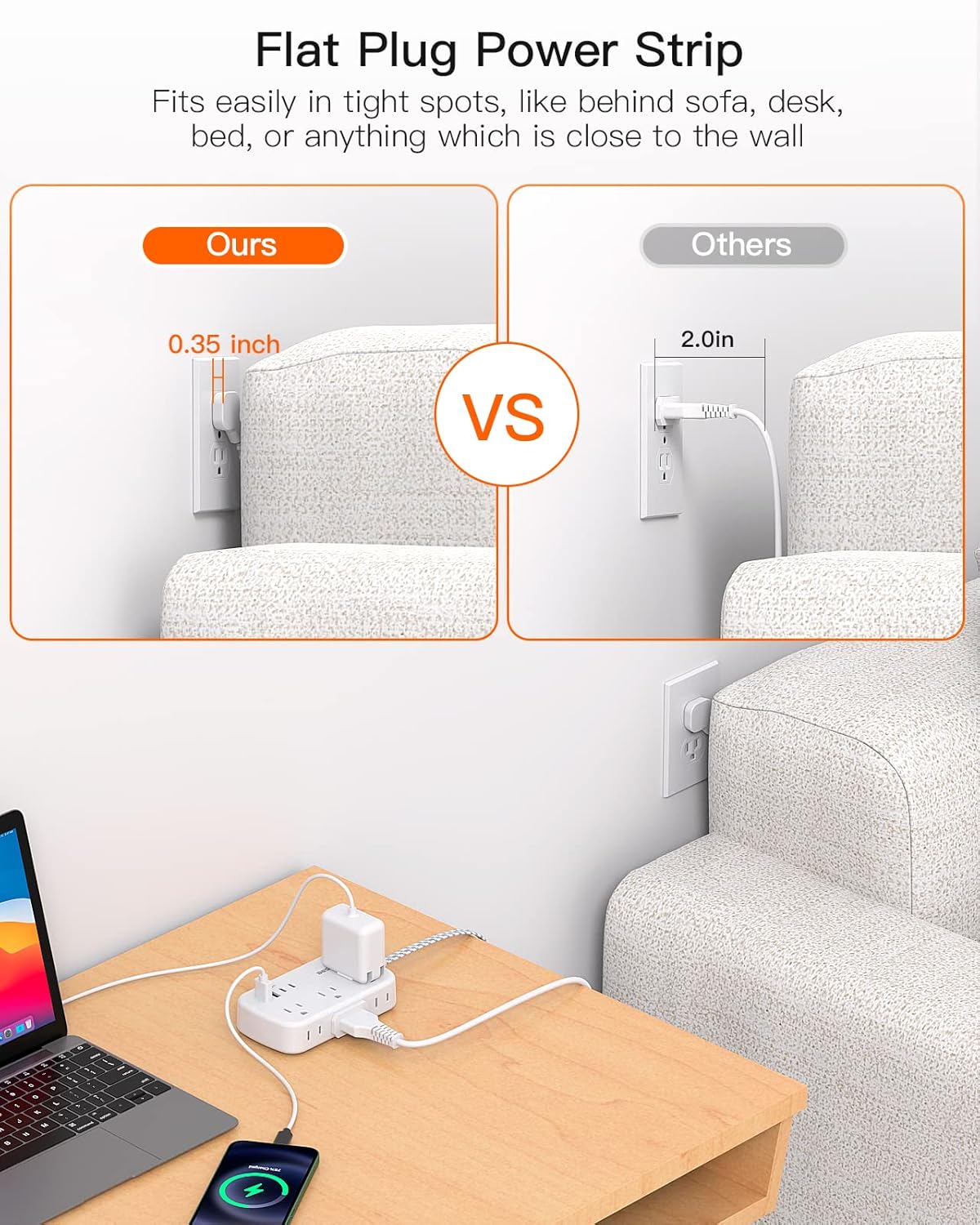 Cable de extensión plano, regleta de alimentación de enchufe